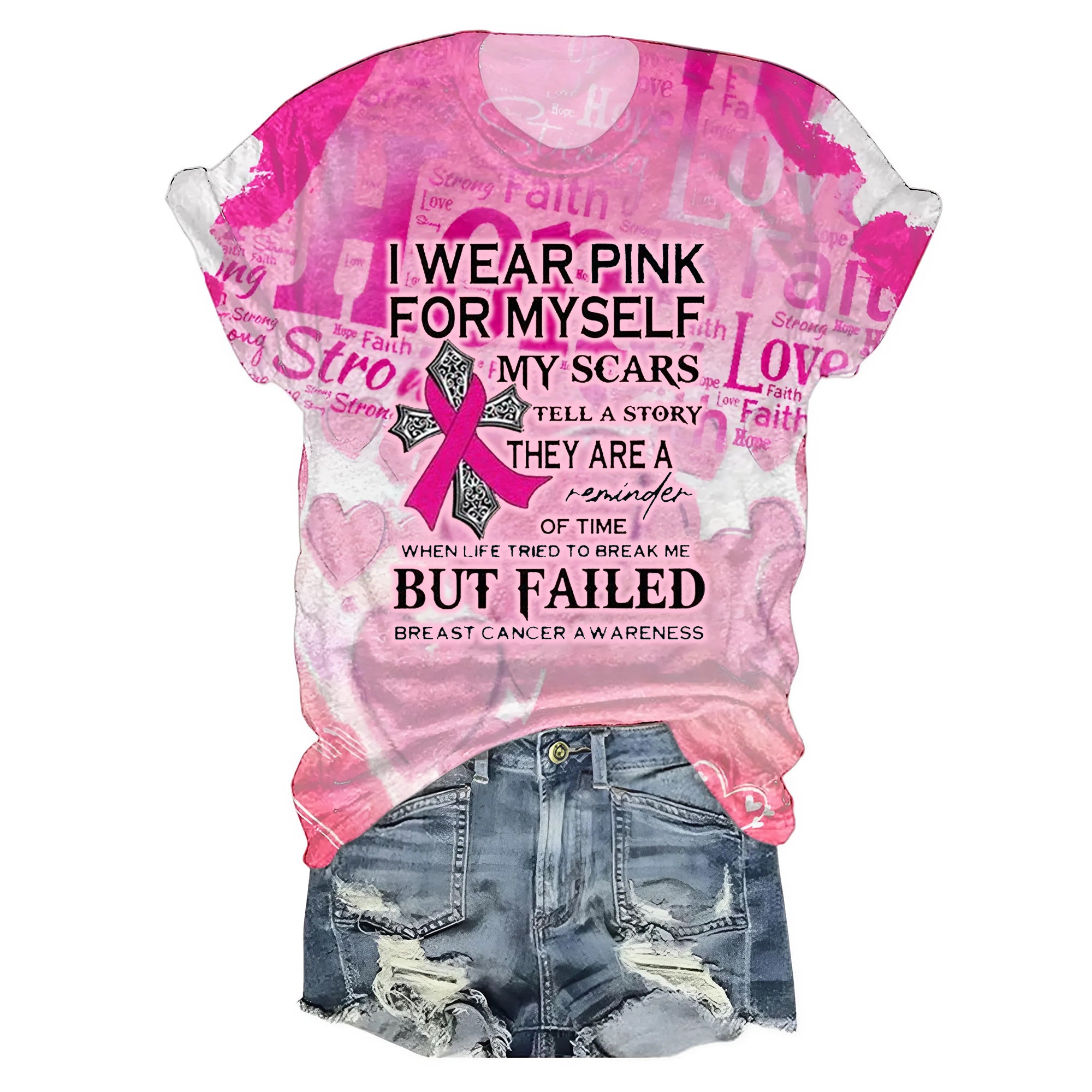 I Wear Pink For Myself My Scars Tell A Story Breast Cancer All-over Print Comfort T-shirt