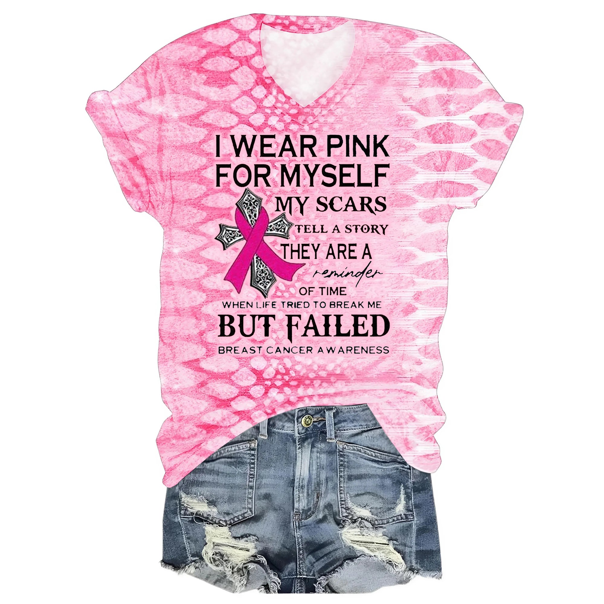 Breast Cancer I Wear Pink For Myself My Scars Tell A Story All-over Print V-neck Short Sleeve Jersey