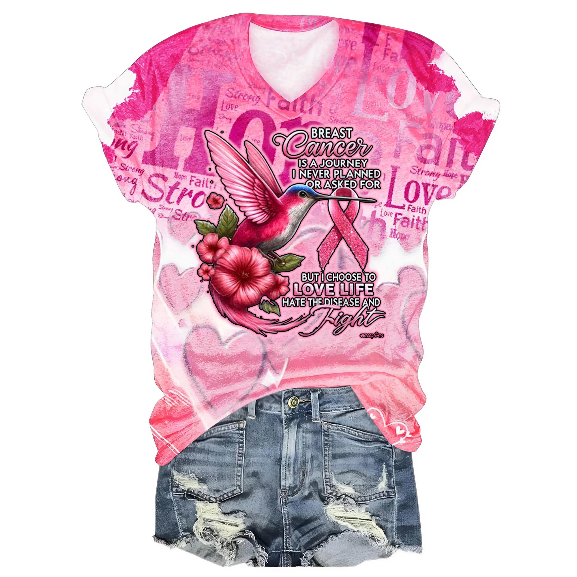 Breast Cancer Is A Journey I Never Planned Or Asked For But I Choose To Love All-over Print V-neck Short Sleeve Jersey