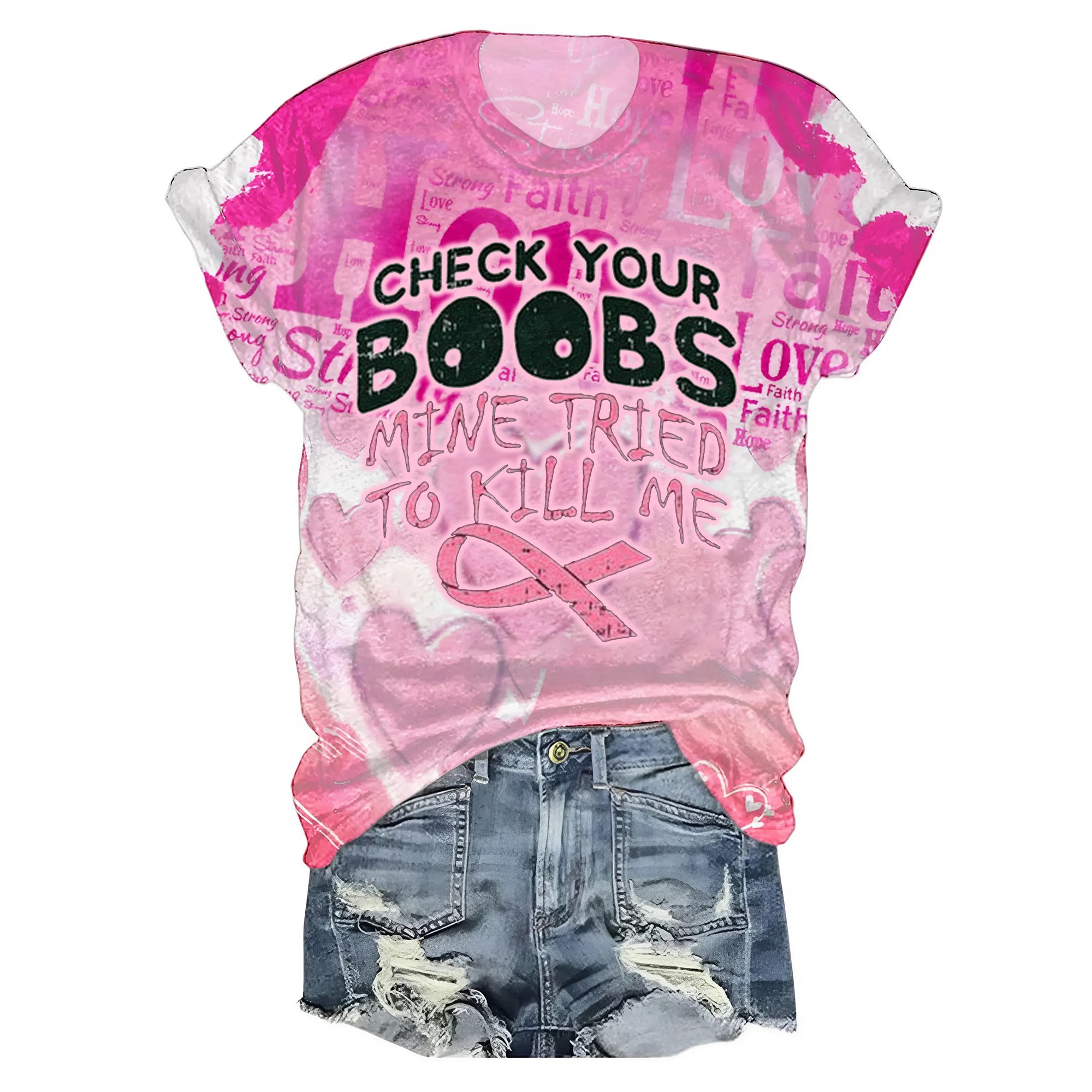 Check Your Boobs Mine Tried To Kill Me Funny Breast Cancer All-over Print Comfort T-shirt