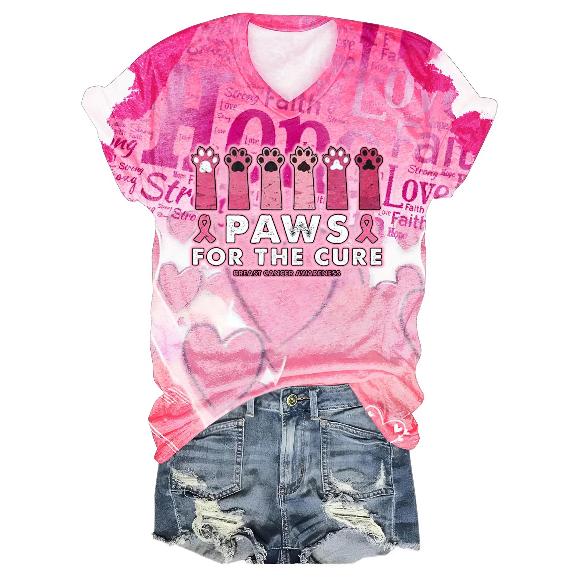 Perfect Paws For The Cure Breast Cancer Awareness All-over Print V-neck Short Sleeve Jersey