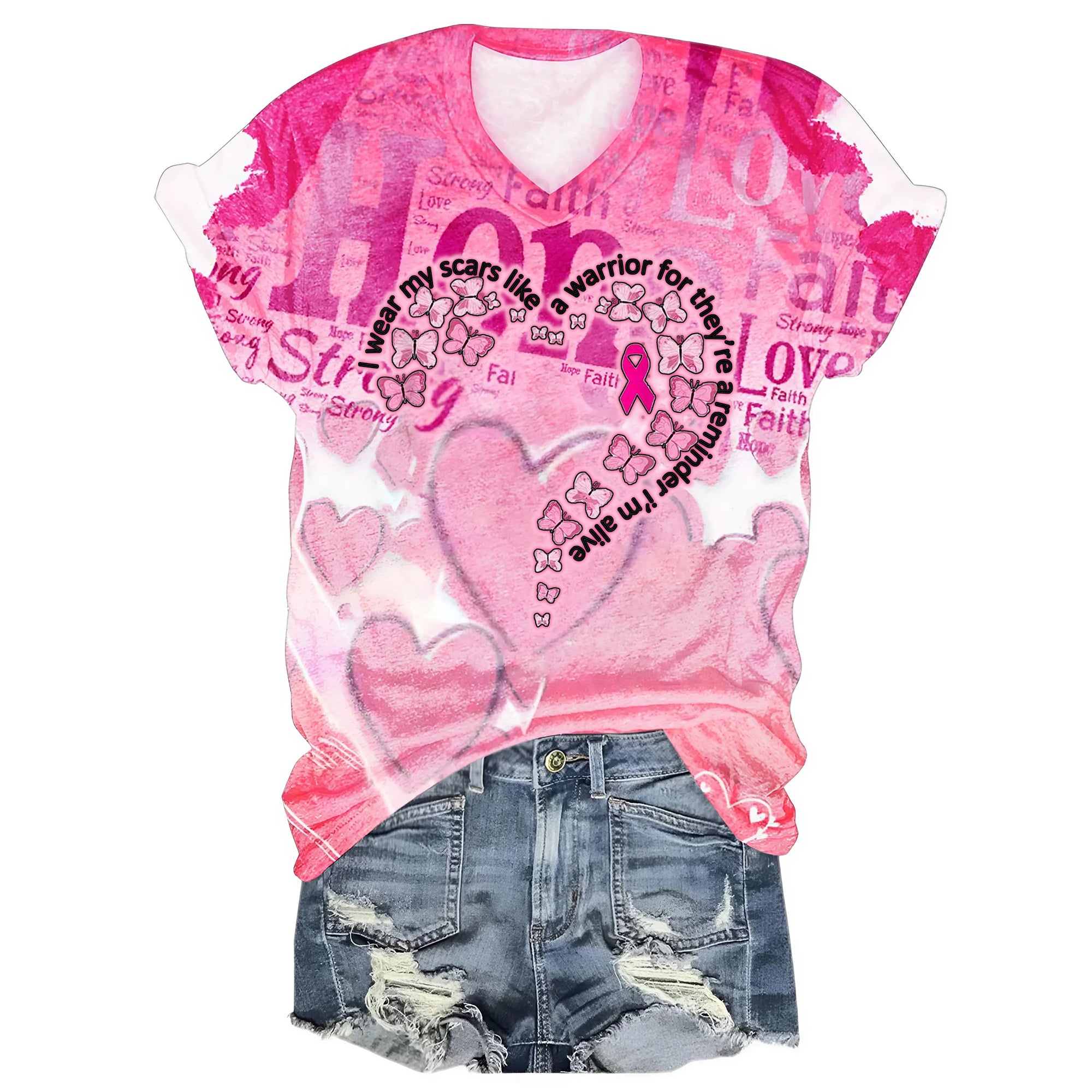 I Wear My Scars Like A Warrior For They're A Reminder Breast Cancer Awareness All-over Print V-neck Short Sleeve Jersey