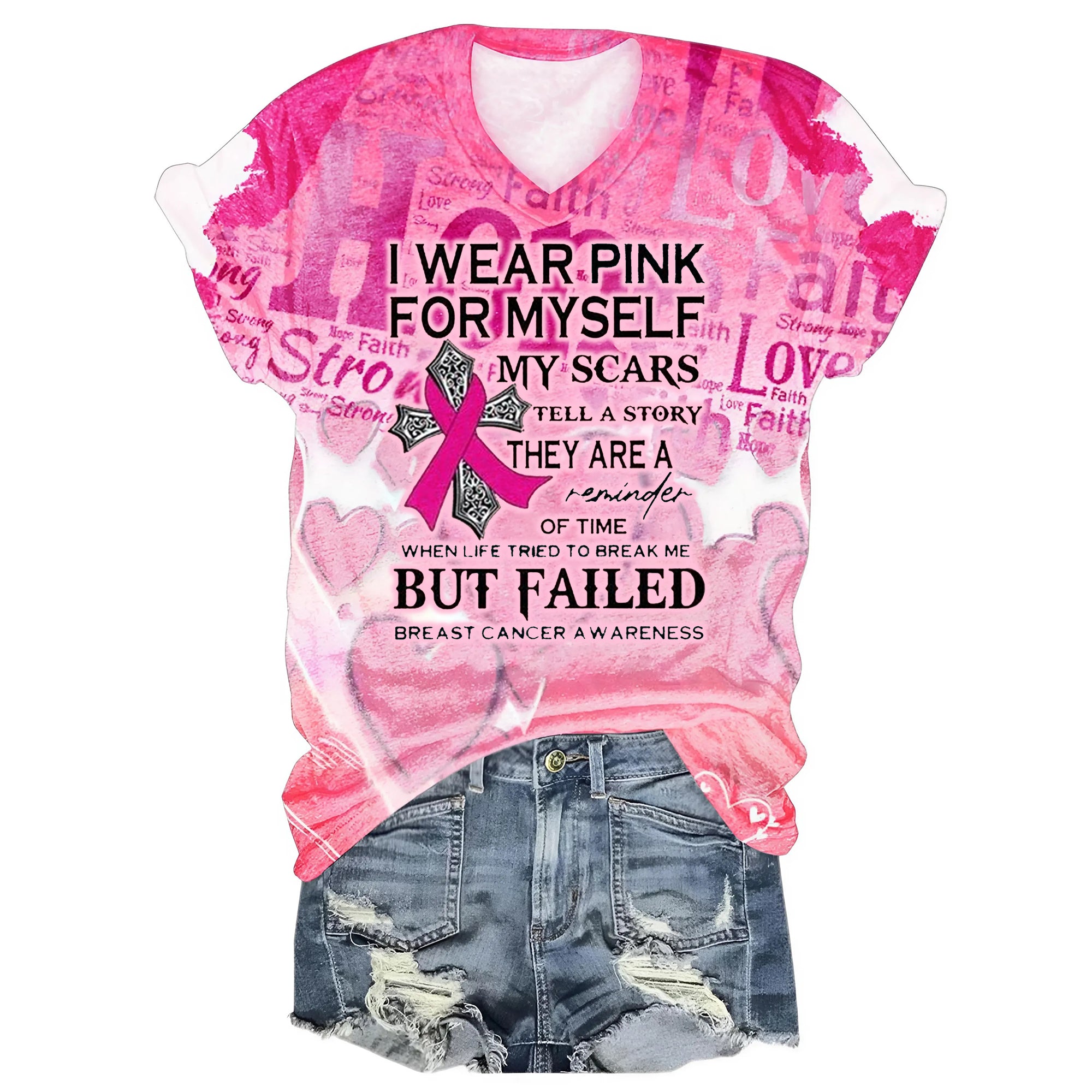 I Wear Pink For Myself My Scars Tell A Story Breast Cancer All-over Print V-neck Short Sleeve Jersey